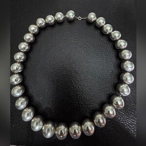 Sterling Silver Bead Necklace - Polished Silver Statement